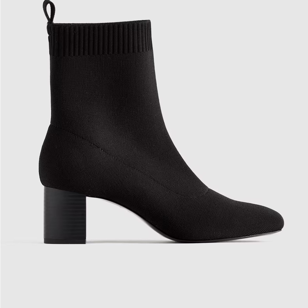 Quince Black Knit Sock Ankle Boot with Block Heel- NWT